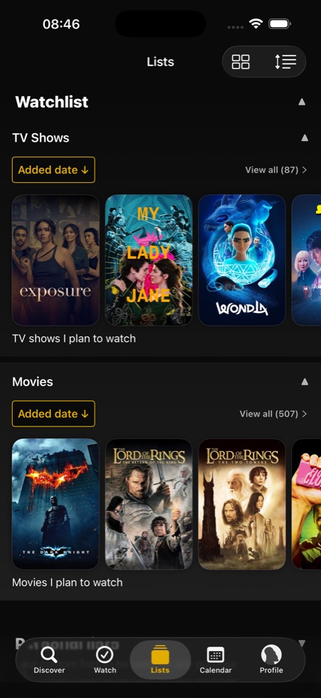 Sofa Time watchlist screen